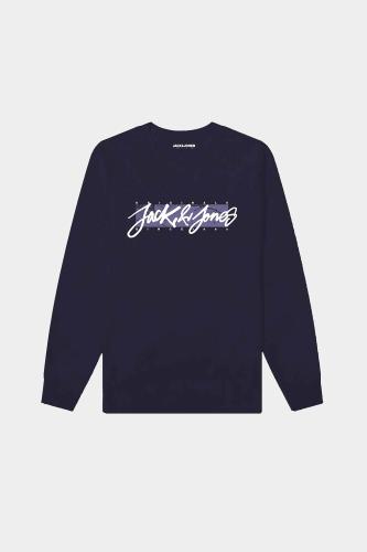 JACK & JONES ανδρική μακρυμάνικη μπλούζα με στάμπα Regular Fit - 12246339 Μπλε Σκούρο